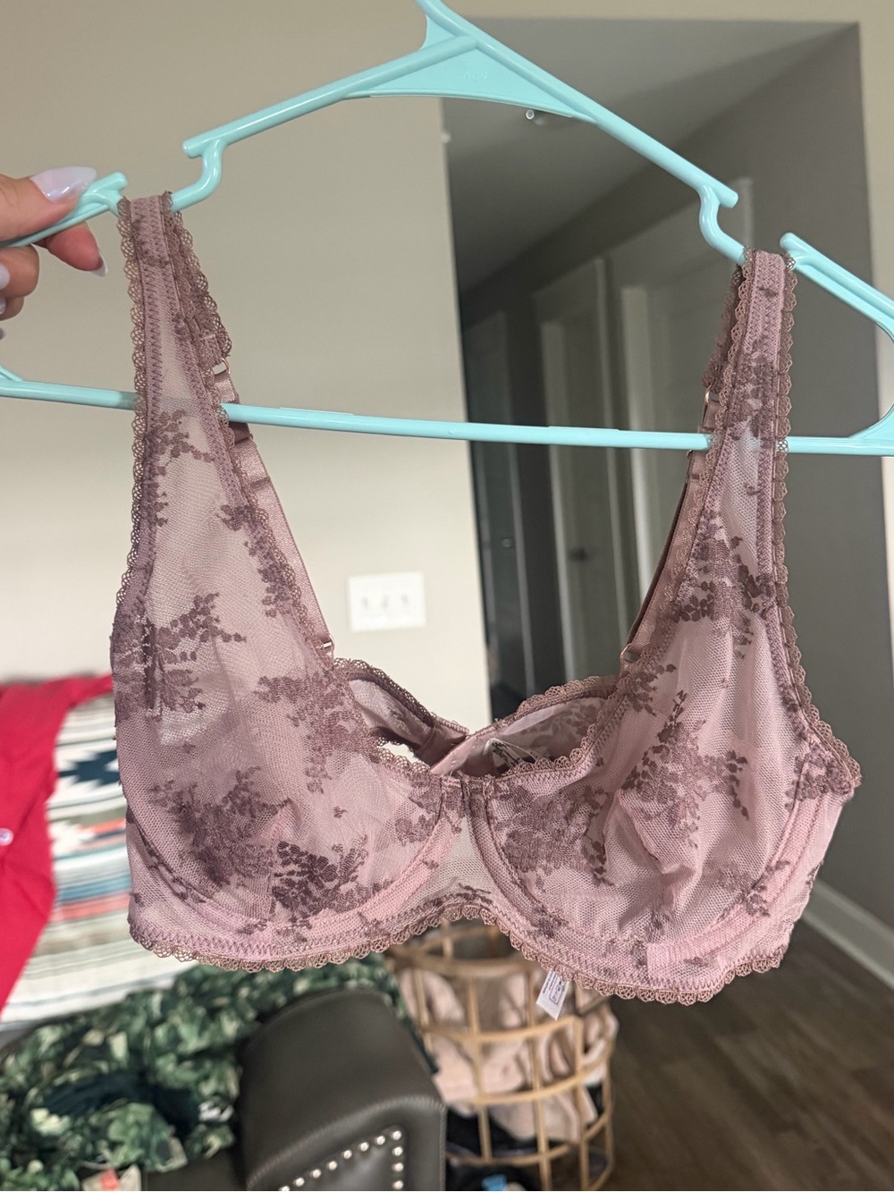 Free People Floral Sheer Lace Underwire Bra - Mauve NWOT
